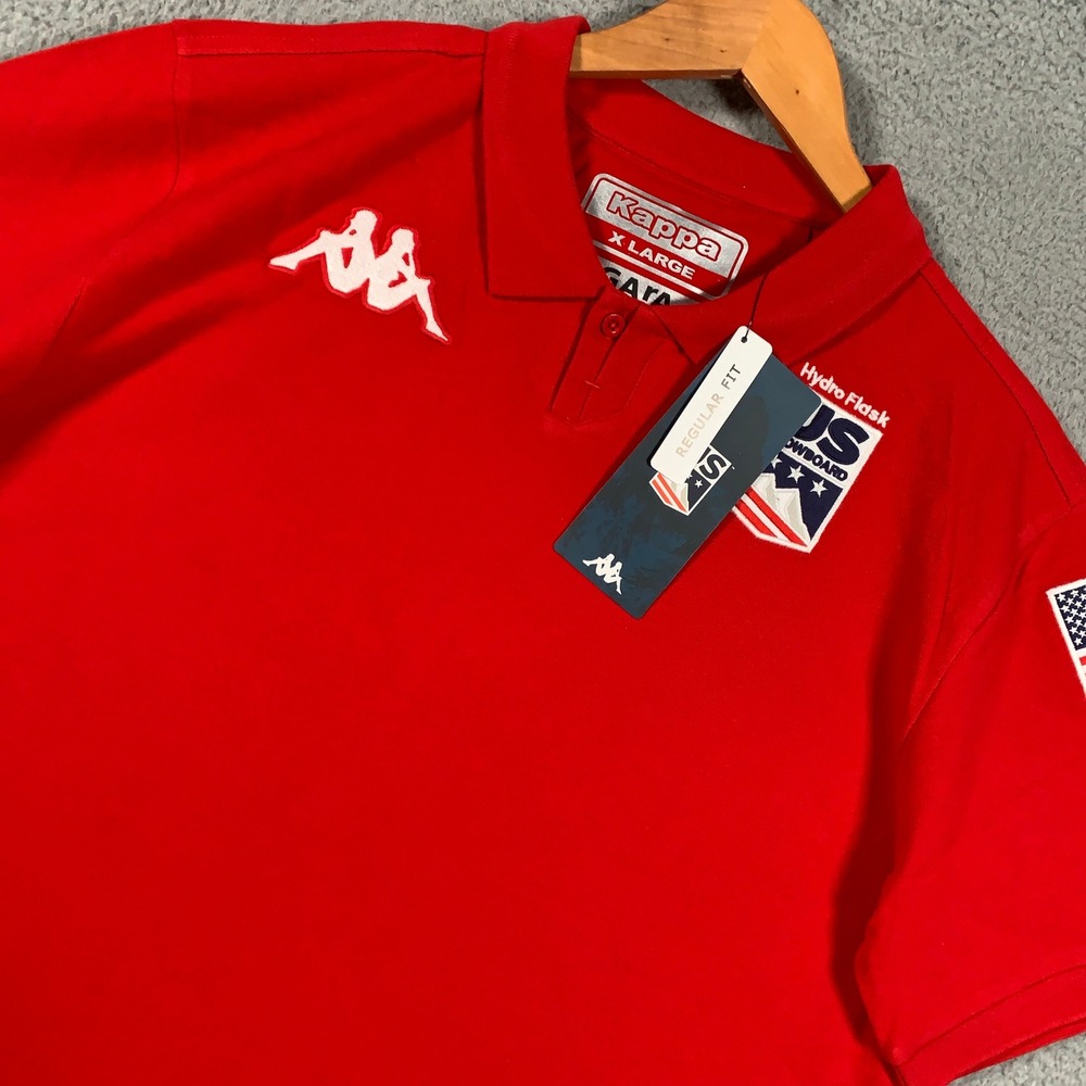 Kappa US‎ Snowboard Polo Shirt Unisex XL Red Racing Regular Fit Pique USA Angat